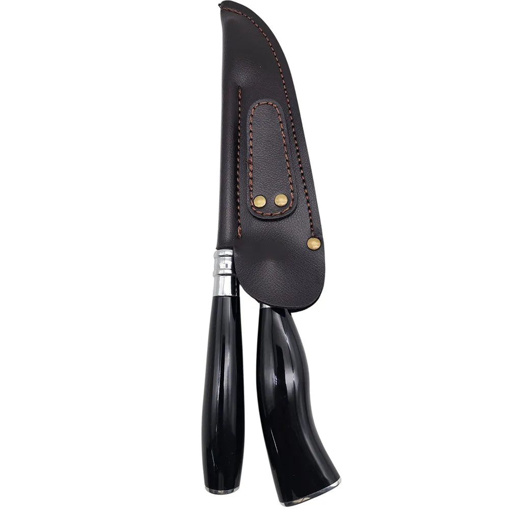 Faca e Chaira para Churrasco Personalizada Inox Artesanal Cabo em Chifre 7'' c/ Bainha