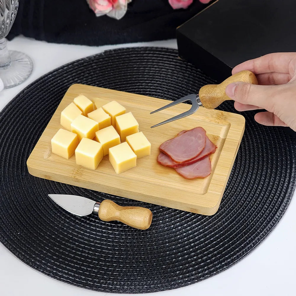 Conjunto para Queijo Presente em Bambu e Inox | 3 Peças