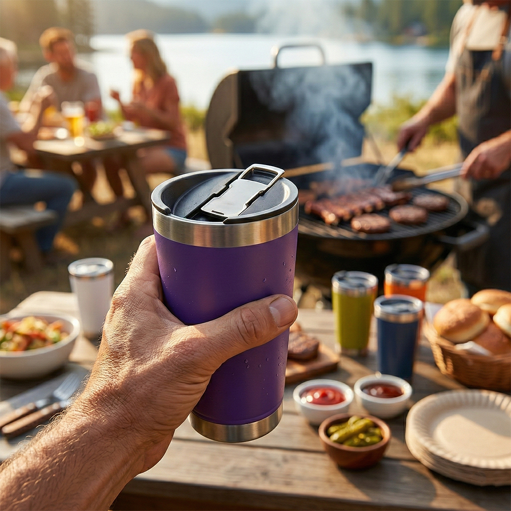 Copo Térmico em Aço Inox 473ml com Tampa Vedada para Bebidas Quentes e Geladas