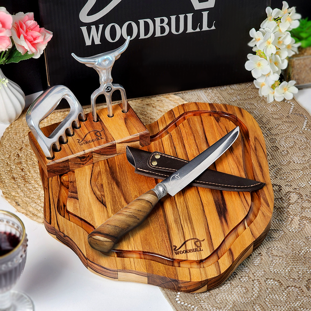 Kit Churrasco Personalizado WOODBULL Faca 7" + Acessórios p/ Presente