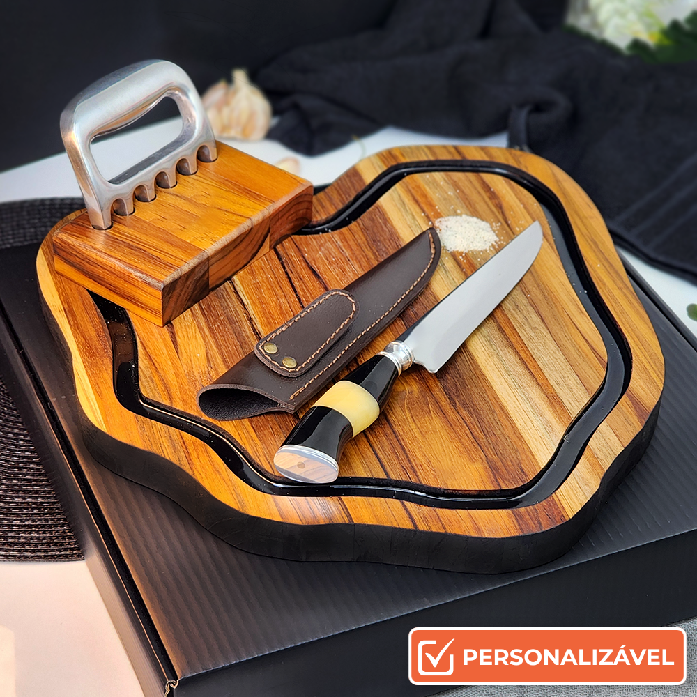 Kit para Churrasco Personalizado c/ Garra de Urso Faca 7" + Caixa p/ Presente