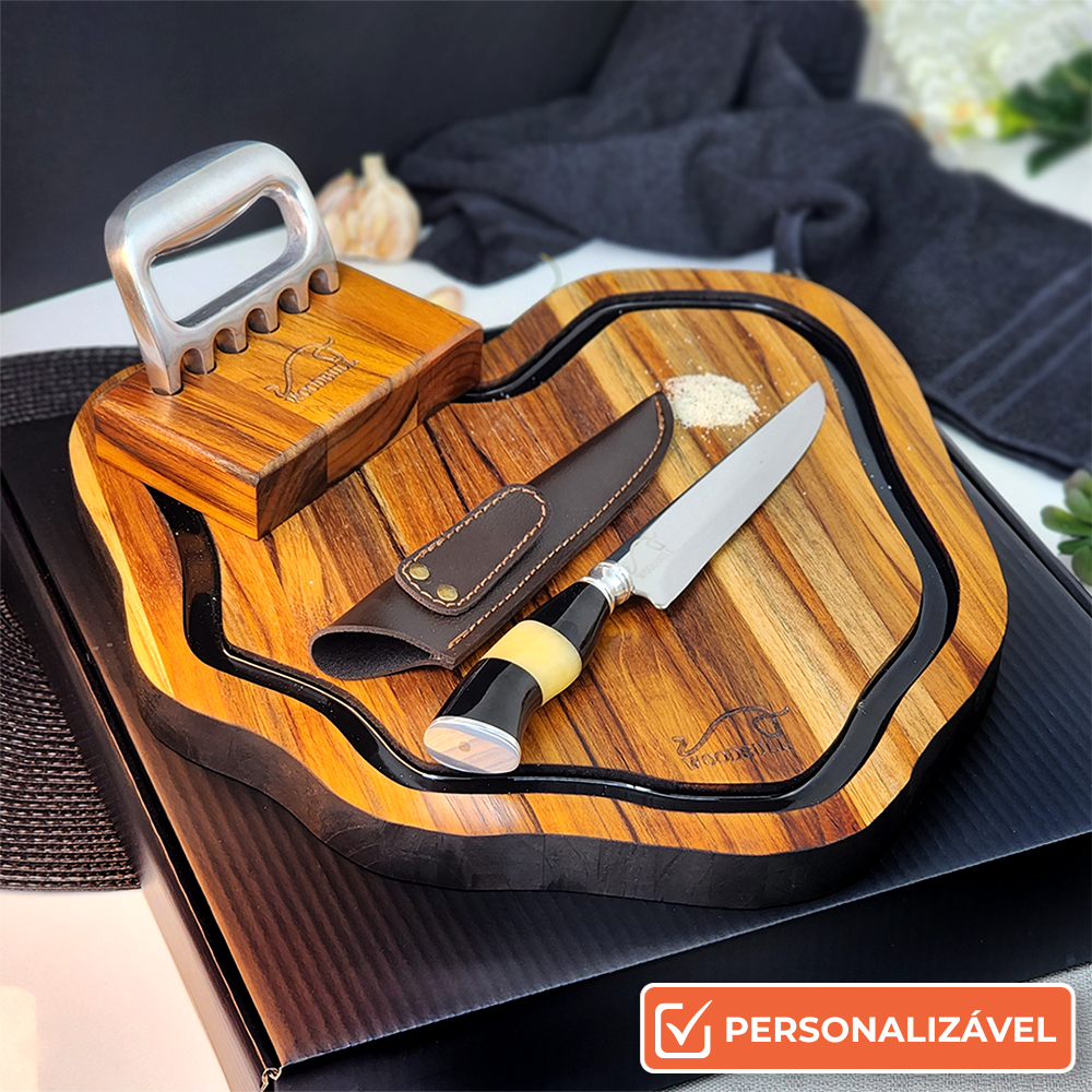 Kit para Churrasco Personalizado c/ Garra de Urso Faca 7" + Caixa p/ Presente