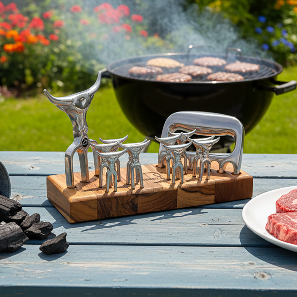 Kit Garfo Tridente + Garra de Urso 10 Garfos Petisco Churras