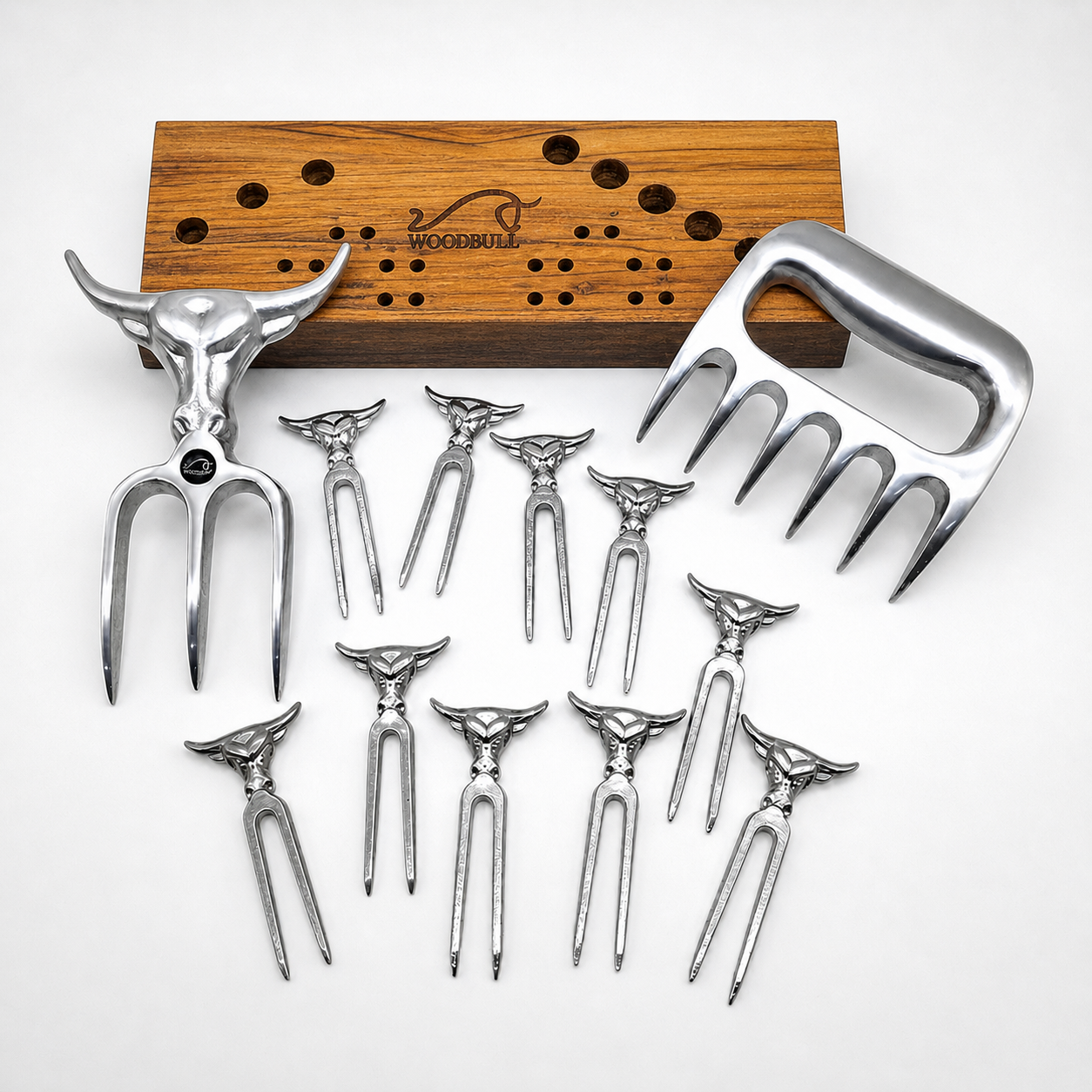 Kit Garfo Tridente + Garra de Urso 10 Garfos Petisco Churras