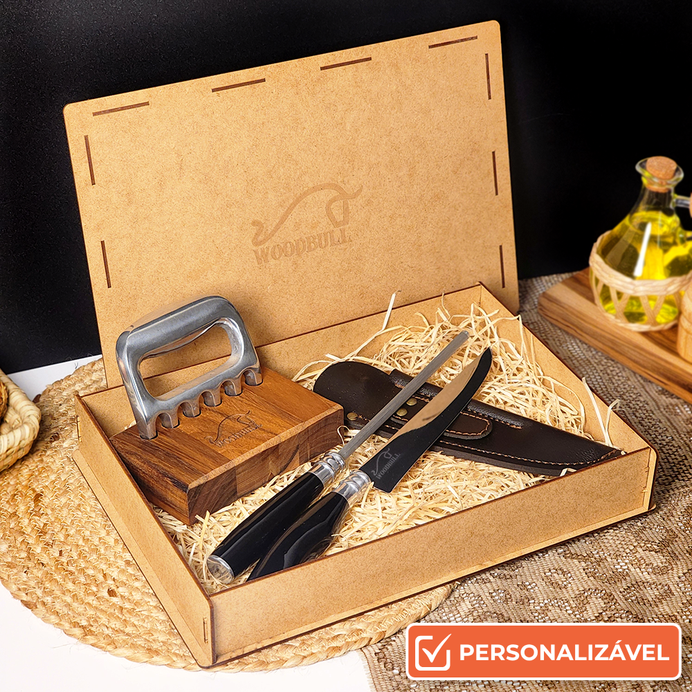 Kit para Churrasco Personalizado Faca Chaira Garra de Urso
