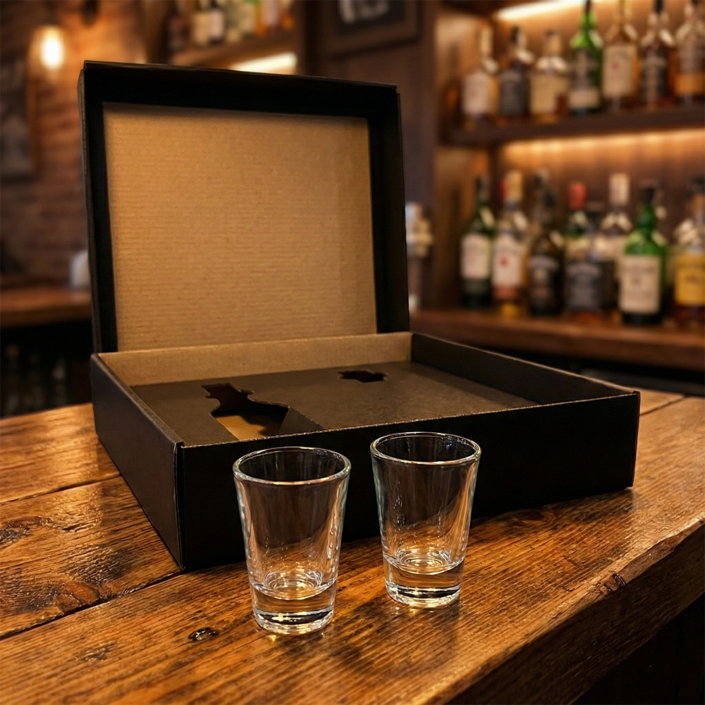 Kit Bar Luxo – Caixa Preta para Destilados com 2 Copos