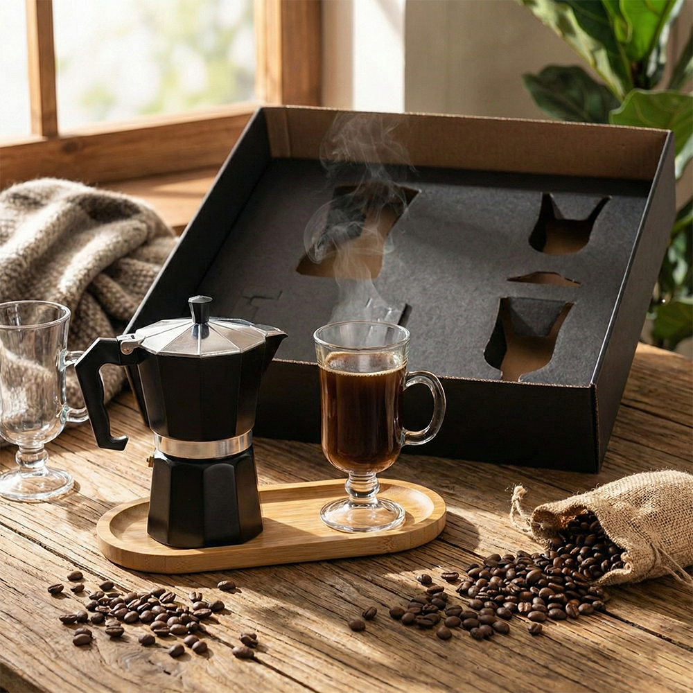 Kit Café Presente com Cafeteira Italiana | 4 Peças