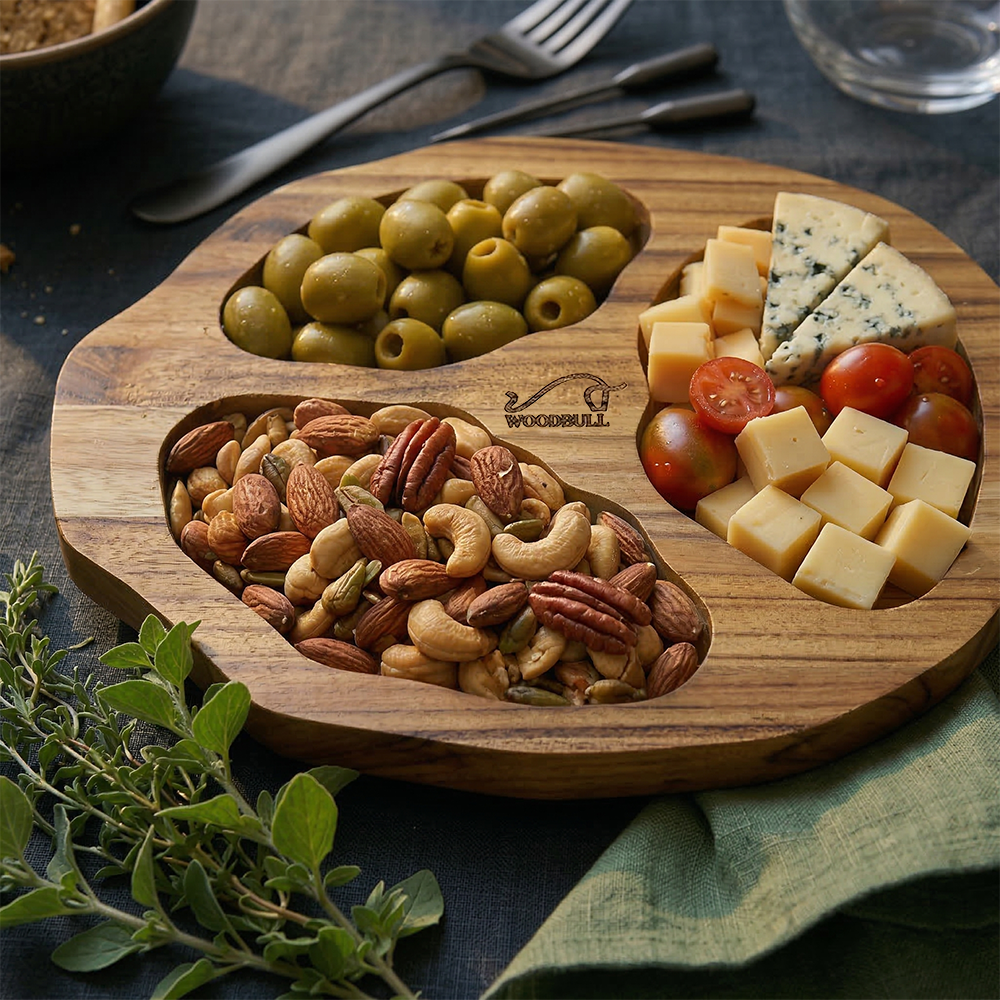 Petisqueira c/ 3 Divisões em Madeira Teca Petiscos e Frios