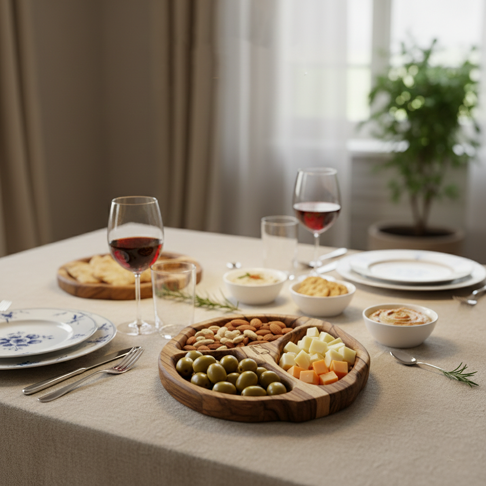 Petisqueira c/ 3 Divisões em Madeira Teca Petiscos e Frios