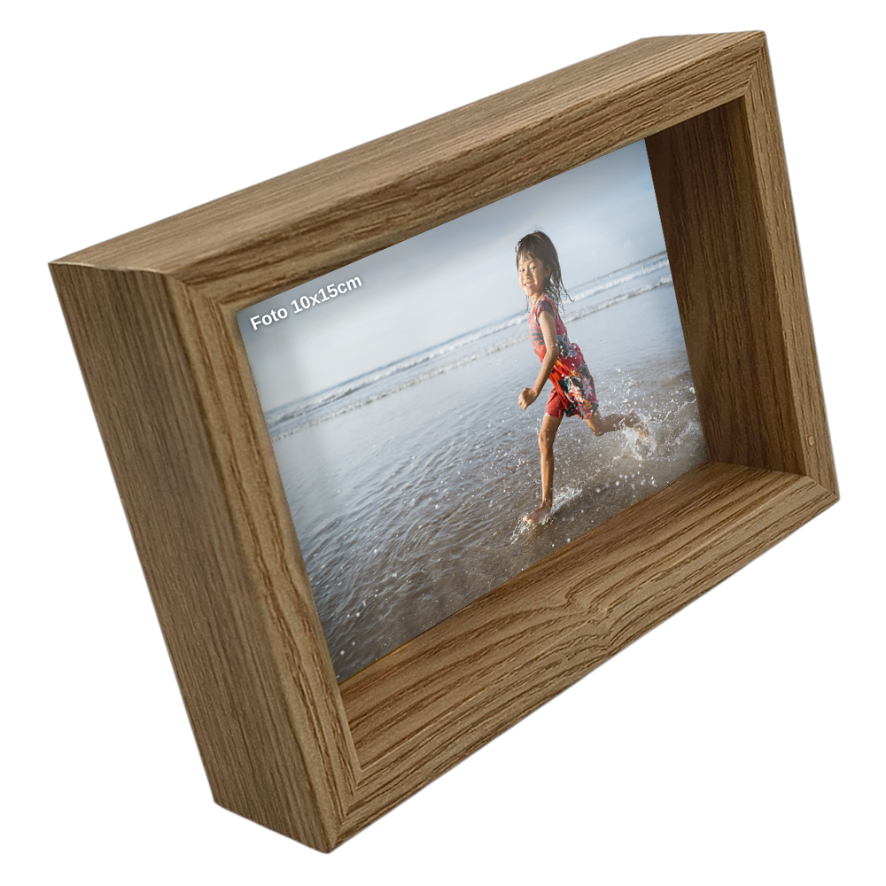 Porta Retrato Vertical 10X15cm Personalizado c/ Vidro em Madeira Moderna Preto/ Marrom/ Maple - HORIZONTAL