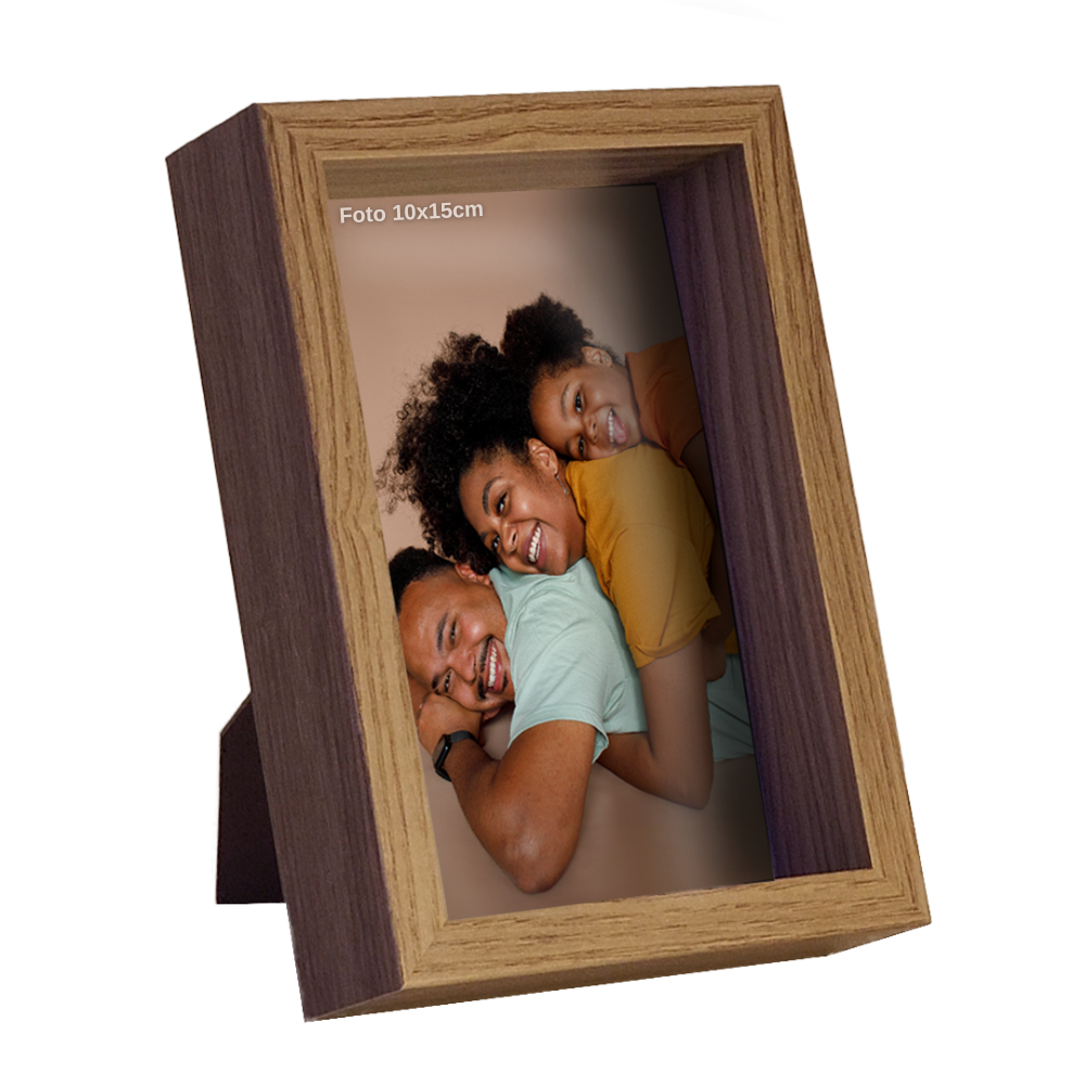 Porta Retrato Vertical 10X15cm Personalizado c/ Vidro em Madeira Moderna Preto/ Marrom/ Maple