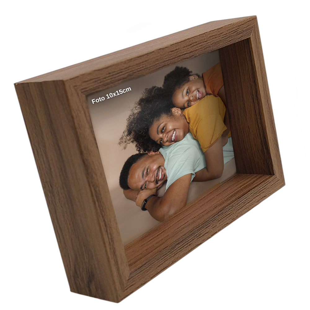 Porta Retrato Vertical 10X15cm Personalizado c/ Vidro em Madeira Moderna Preto/ Marrom/ Maple - HORIZONTAL