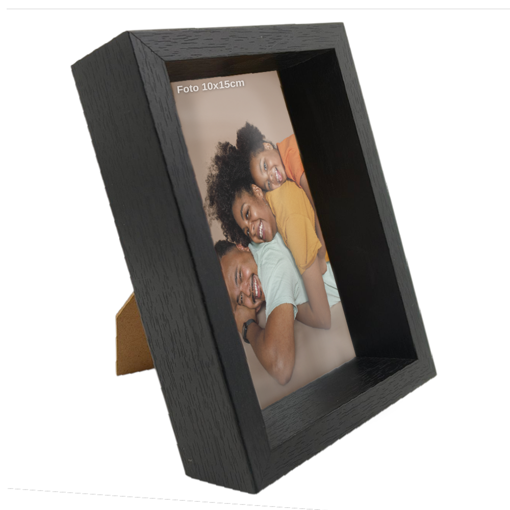 Porta Retrato Vertical 10X15cm Personalizado c/ Vidro em Madeira Moderna Preto/ Marrom/ Maple