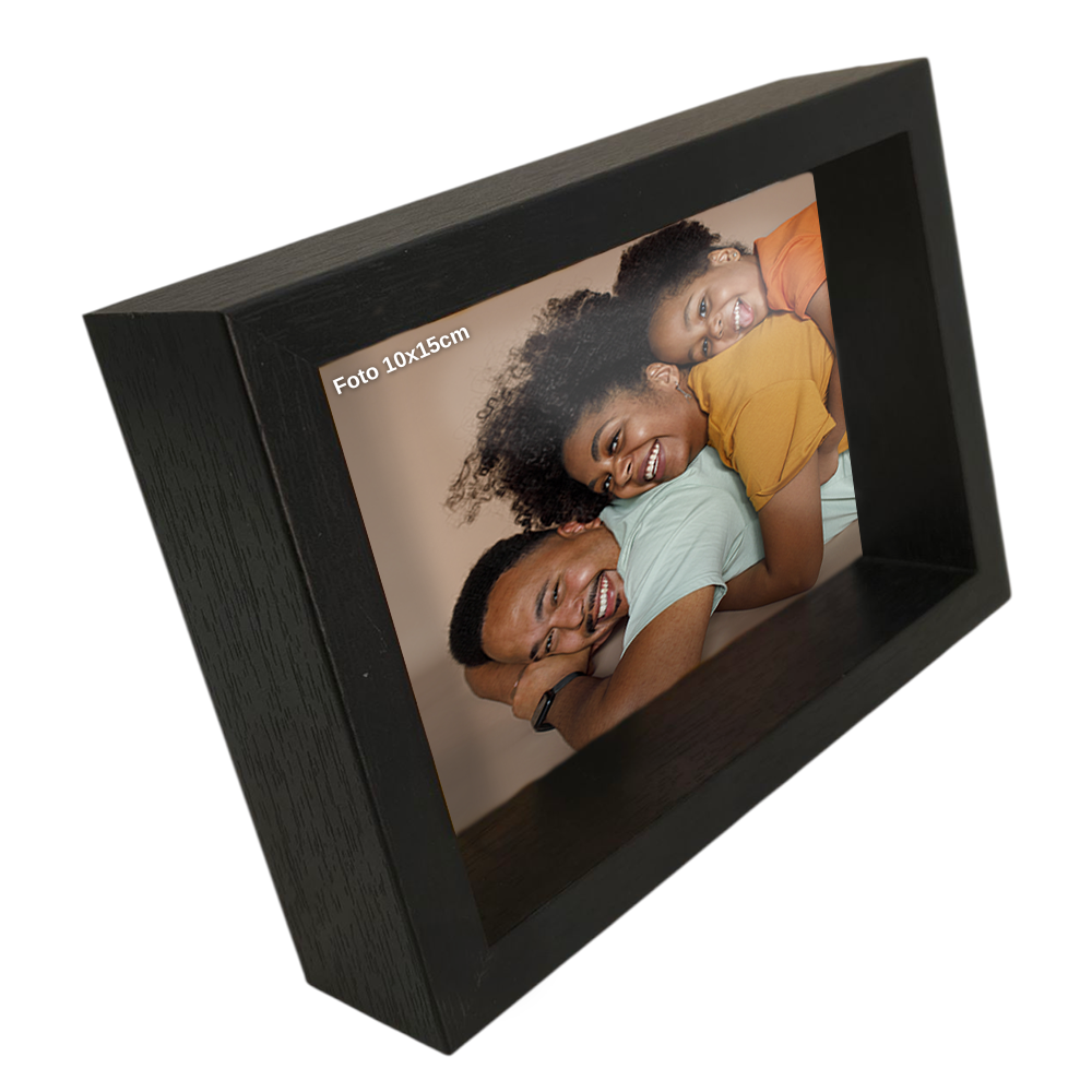 Porta Retrato Vertical 10X15cm Personalizado c/ Vidro em Madeira Moderna Preto/ Marrom/ Maple - HORIZONTAL