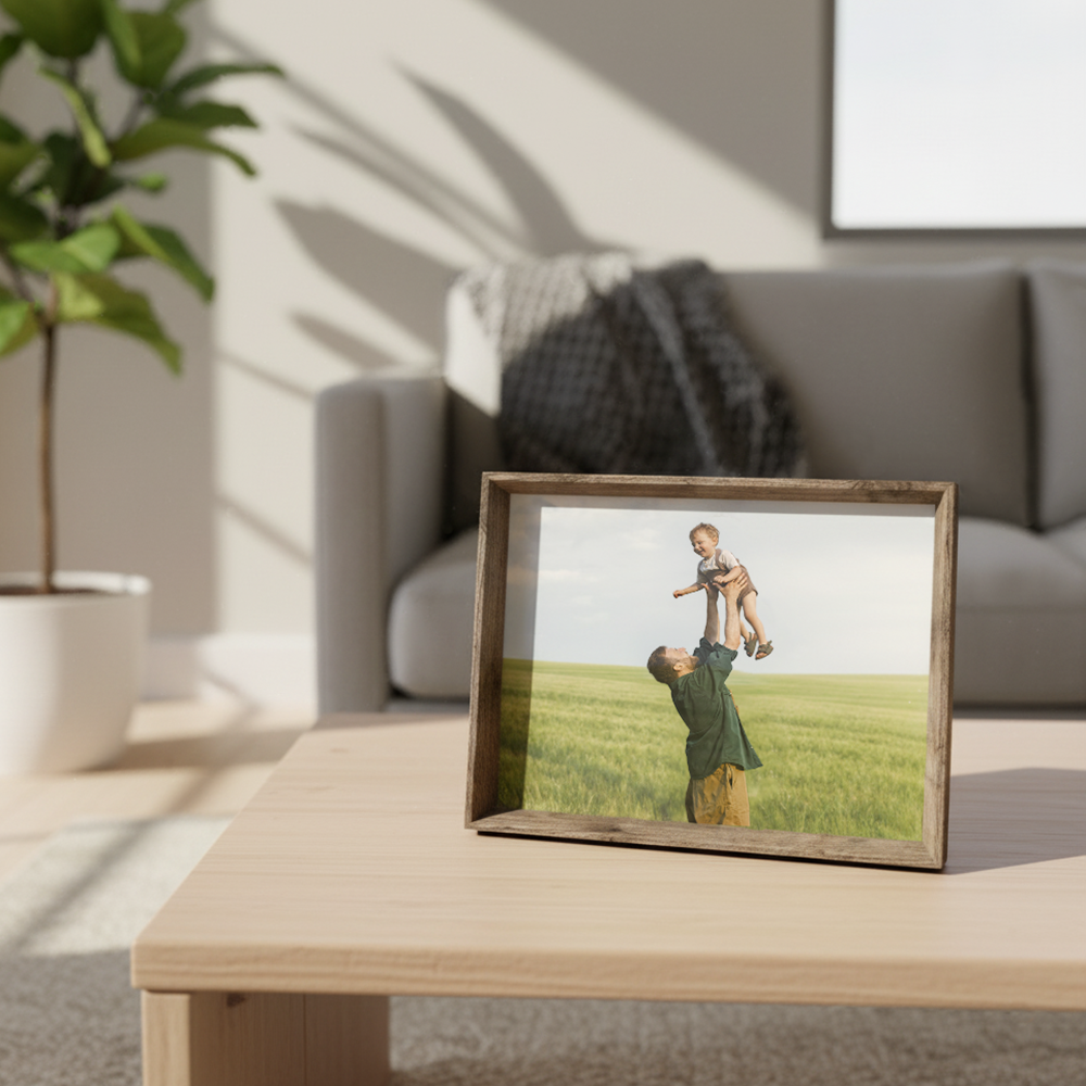 Porta Retrato 20X25cm Personalizado Linha Madrid Prata/ Marrom Claro - HORIZONTAL