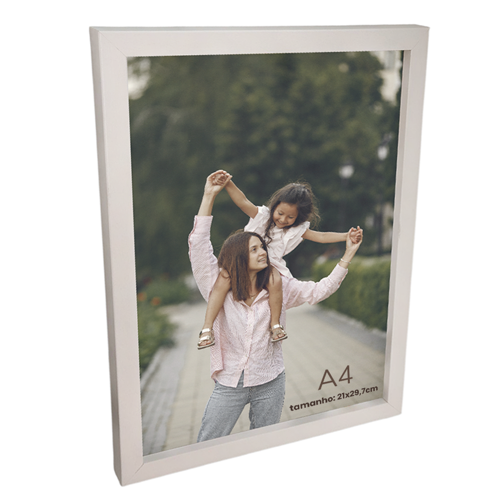 Porta Retrato Vertical 21X29.7 cm Personalizado c/ Vidro Preto/ Branco/ Prata