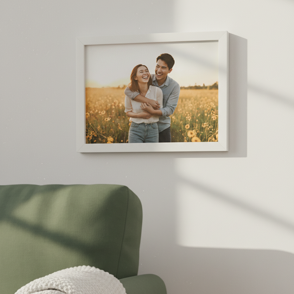 Porta Retrato Vertical 21X29.7 cm Personalizado c/ Vidro Preto/ Branco/ Prata - HORIZONTAL