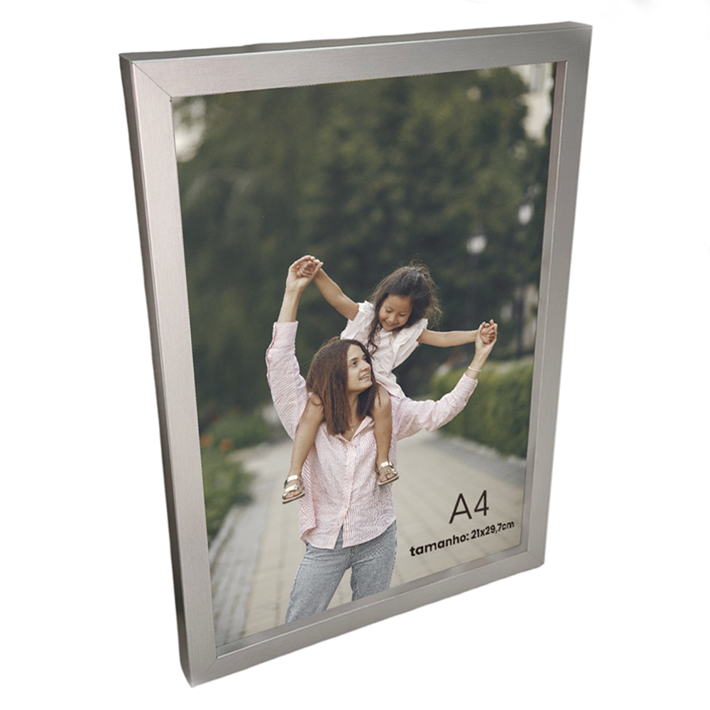 Porta Retrato Vertical 21X29.7 cm Personalizado c/ Vidro Preto/ Branco/ Prata