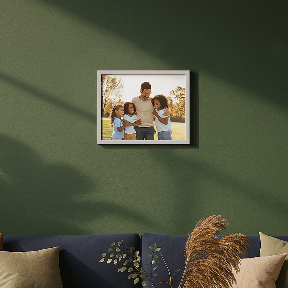 Porta Retrato Vertical 21X29.7 cm Personalizado c/ Vidro Preto/ Branco/ Prata - HORIZONTAL