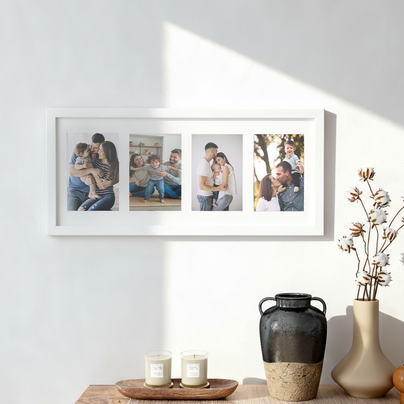 Porta Retrato 25X53cm Vertical 4 Fotos Personalizado c/ Paspatur - Branco/ Preto - HORIZONTAL