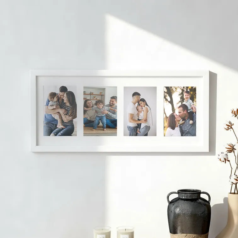Porta-Retrato Horizontal Personalizado com 4 Fotos 25x53 cm | Com Paspatur | Branco ou Preto