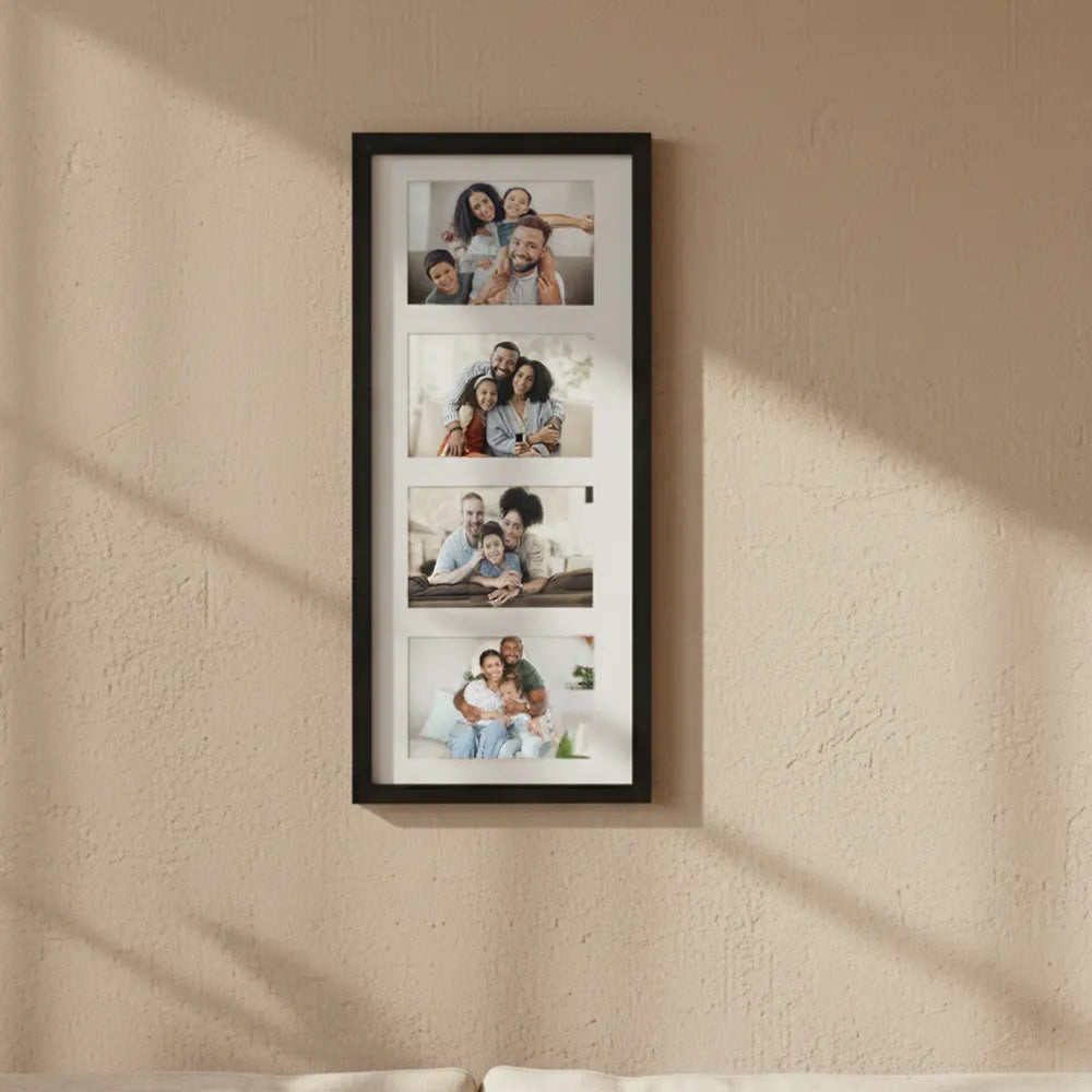 Porta-Retrato Horizontal Personalizado com 4 Fotos 25x53 cm | Com Paspatur | Branco ou Preto