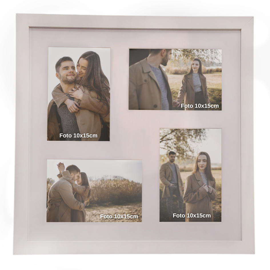 Porta Retrato 37x37cm 4 Fotos Personalizado c/ Paspatur - Branco/ Preto