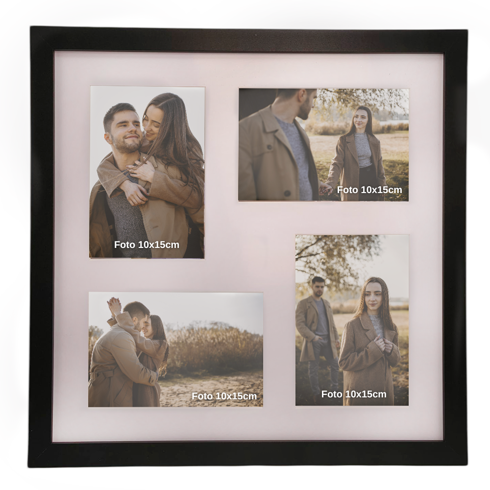 Porta Retrato 37x37cm 4 Fotos Personalizado c/ Paspatur - Branco/ Preto