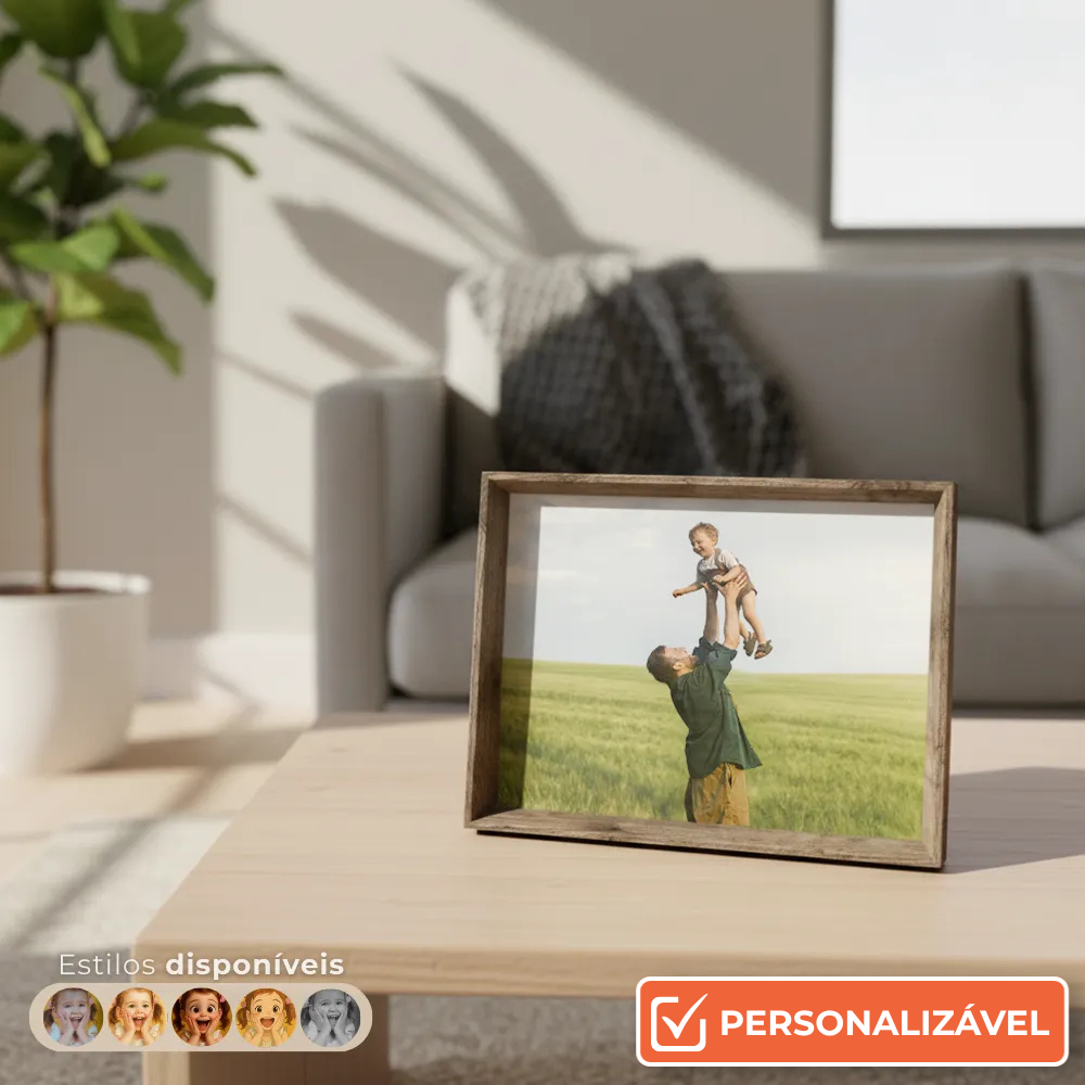 Porta-Retrato Personalizado com Foto 20x25 cm | Linha Madrid Prata e Marrom Claro | Horizontal