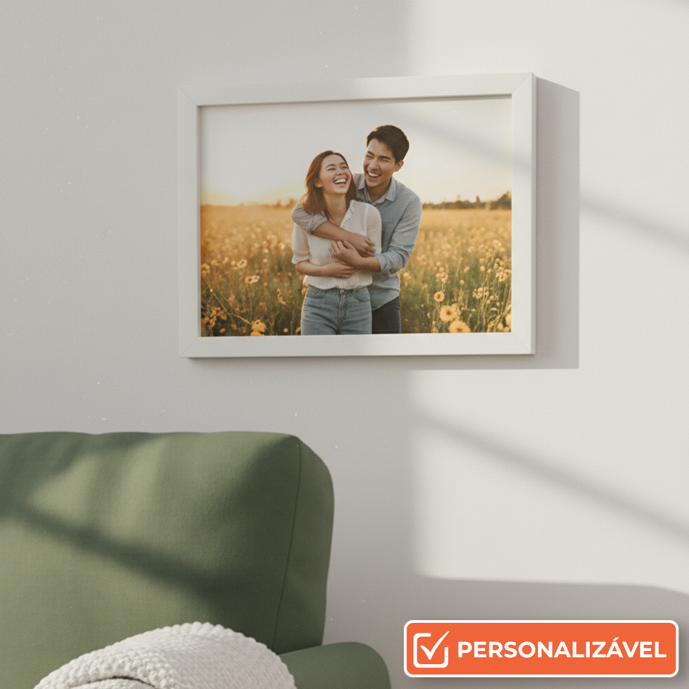 Porta-Retrato Horizontal Personalizado com Foto 21x29,7 cm | Com Vidro | Preto, Branco ou Prata