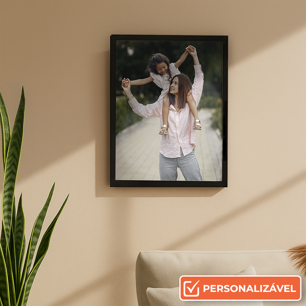 Porta-Retrato Vertical Personalizado com Foto 21x29,7 cm | Com Vidro | Preto, Branco ou Prata