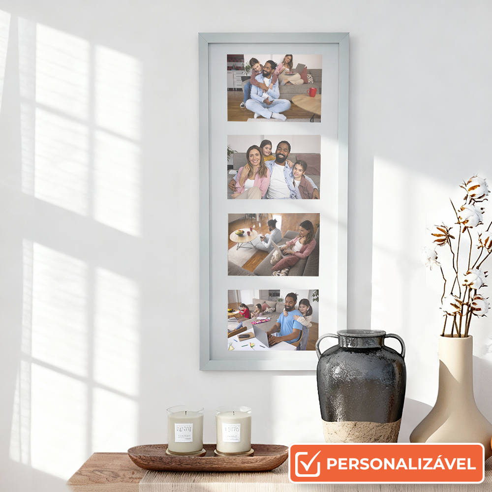 Porta-Retrato Horizontal Personalizado com 4 Fotos 25x53 cm | Com Paspatur | Branco ou Preto