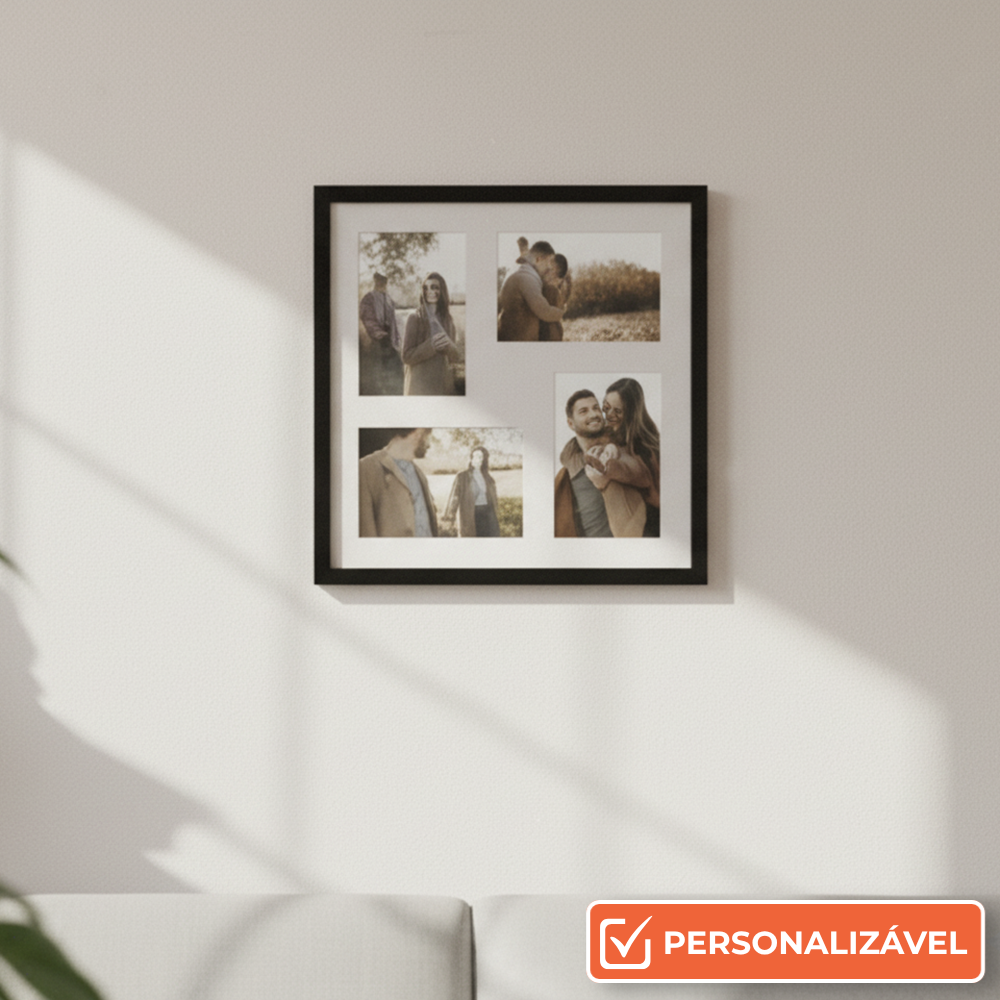 Porta-Retrato Personalizado 4 Fotos 37x37 cm | Paspatur | Branco ou Preto