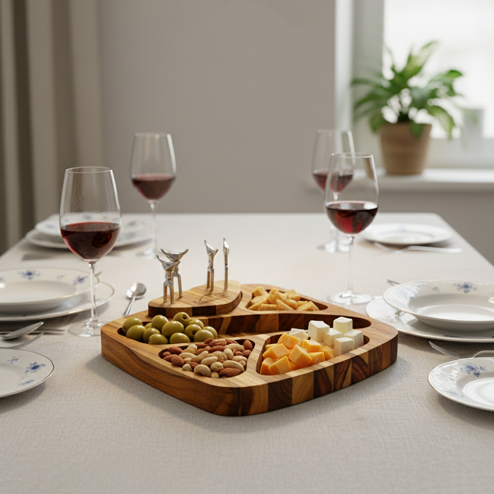 Petisqueira em Madeira Nobre c/ 4 Garfos Petiscos