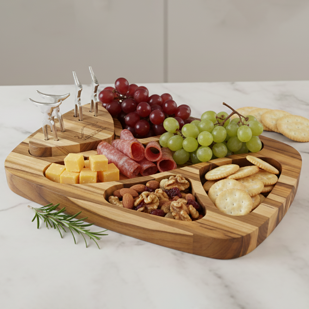 Petisqueira em Madeira Nobre c/ 4 Garfos Petiscos