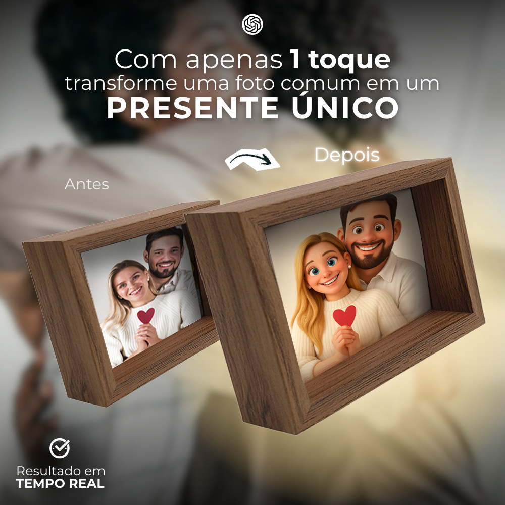 Porta Retrato Vertical 10X15cm Personalizado c/ Vidro em Madeira Moderna Preto/ Marrom/ Maple - HORIZONTAL