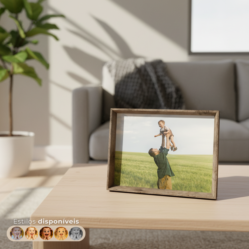 Porta-Retrato Personalizado com Foto 20x25 cm | Linha Madrid Prata e Marrom Claro | Horizontal