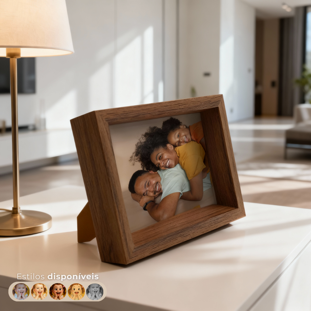 Porta Retrato Vertical 10X15cm Personalizado c/ Vidro em Madeira Moderna Preto/ Marrom/ Maple - HORIZONTAL