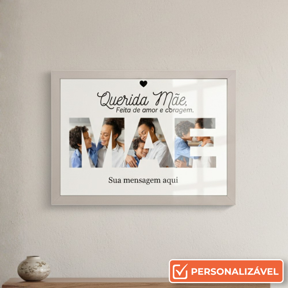 Quadro MÃE Personalizado com Foto 21x29,7 cm | Com Vidro | Preto, Branco ou Prata