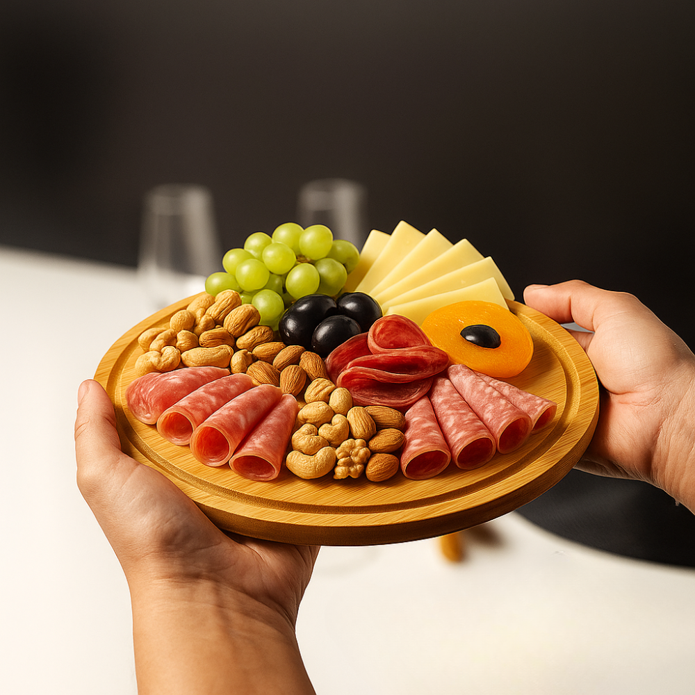 KIT QUEIJO E CHAMPAGNE C/ ESPACO P/ GARRAFA - 7 PCS - NAO ACOMPANHA GARRAFA
