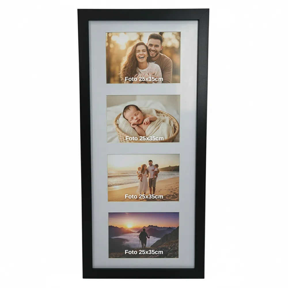 Porta-Retrato Horizontal Personalizado com 4 Fotos 25x53 cm | Com Paspatur | Branco ou Preto