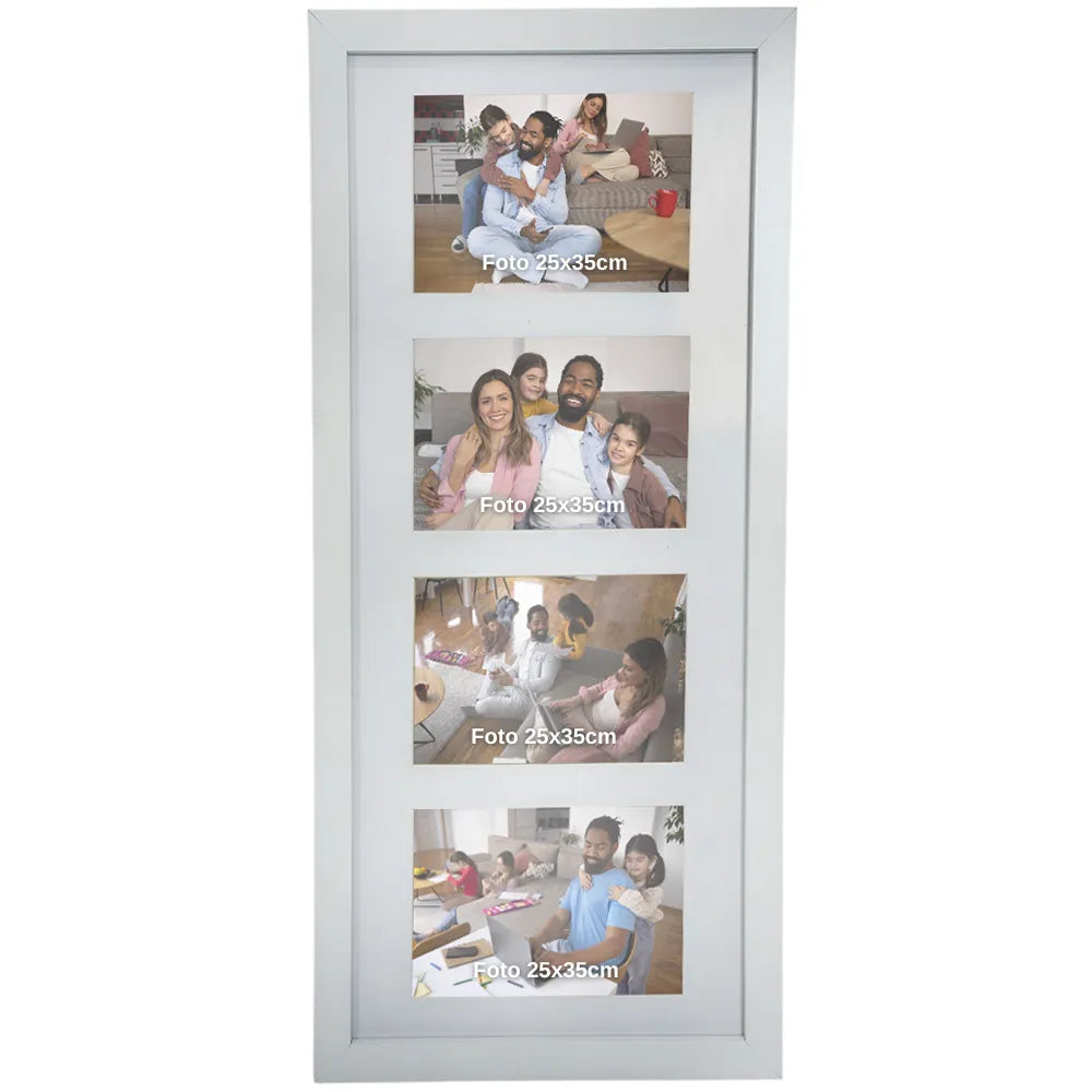 Porta-Retrato Horizontal Personalizado com 4 Fotos 25x53 cm | Com Paspatur | Branco ou Preto