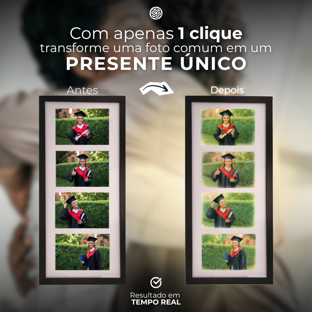 Porta-Retrato Personalizado com 4 Fotos 25x53 cm | 1 Unidade | Horizontal/Vertical | Branco/Preto | Com Paspatur