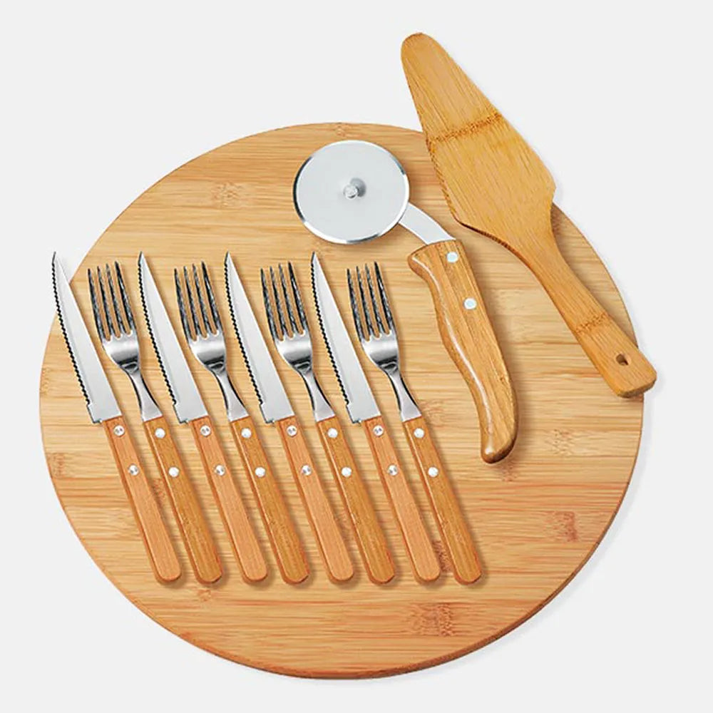 Conjunto para Pizza em Bambu 35 cm com 11 Peças