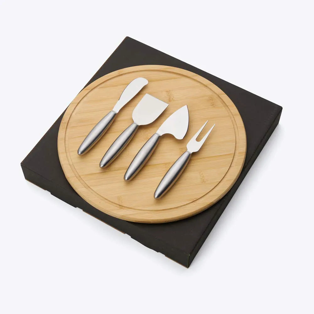 Conjunto para Queijo Presente em Bambu e Inox | 5 Peças