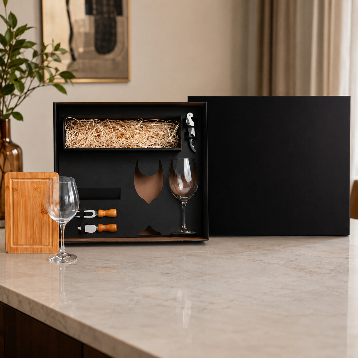 Kit Queijo e Vinho Presente | 6 Peças em Bambu e Inox