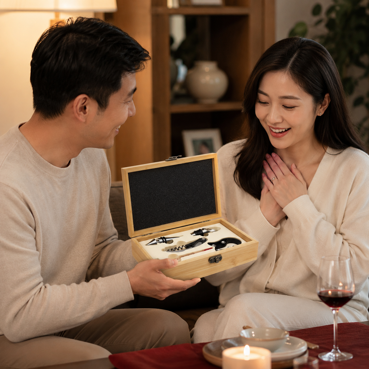 Kit para Vinho com 5 Peças em Caixa de Bambu | Presente Elegante