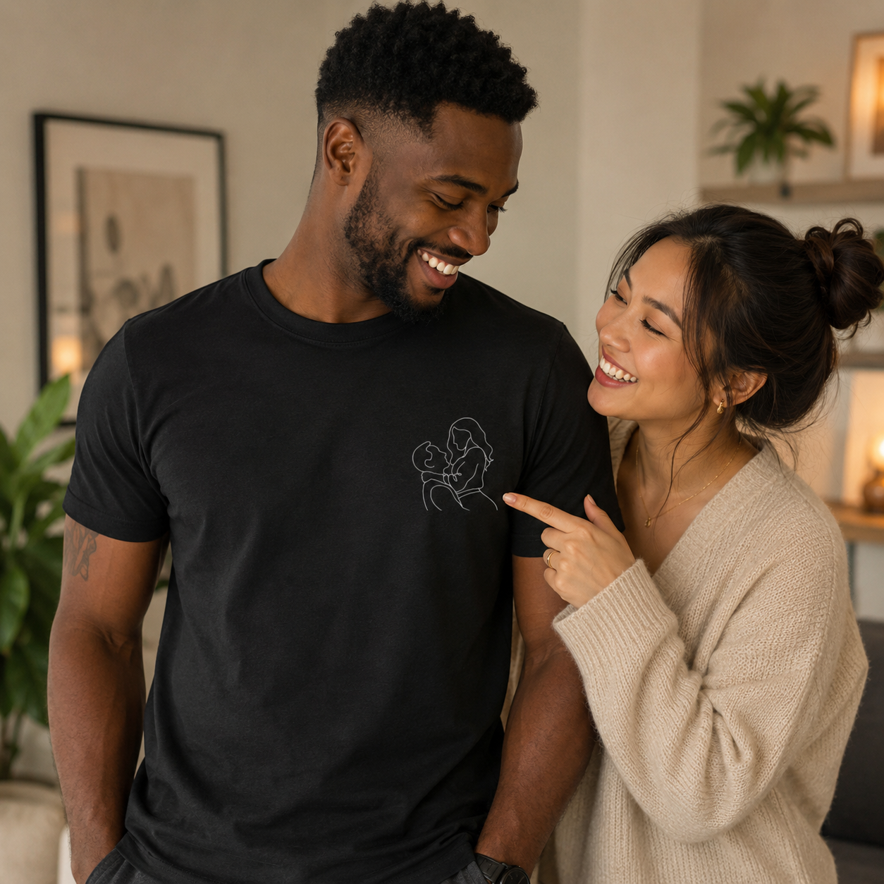 Camiseta Personalizada com Foto em Desenho Fine Line (IA)