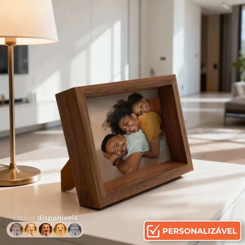 Porta-Retrato Horizontal Personalizado com Foto 10x15 cm | Madeira Moderna | Com Vidro | Preto, Marrom ou Maple