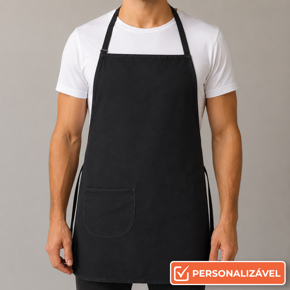 Avental Preto Profissional em Brim com Bolso | Resistente para Cozinha, Churrasco, Cafés e Restaurantes